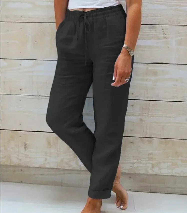 women's cotton linen pants high waist