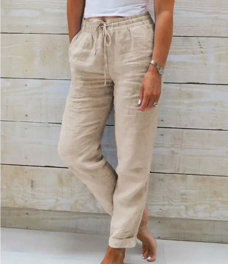 women's cotton linen pants high waist