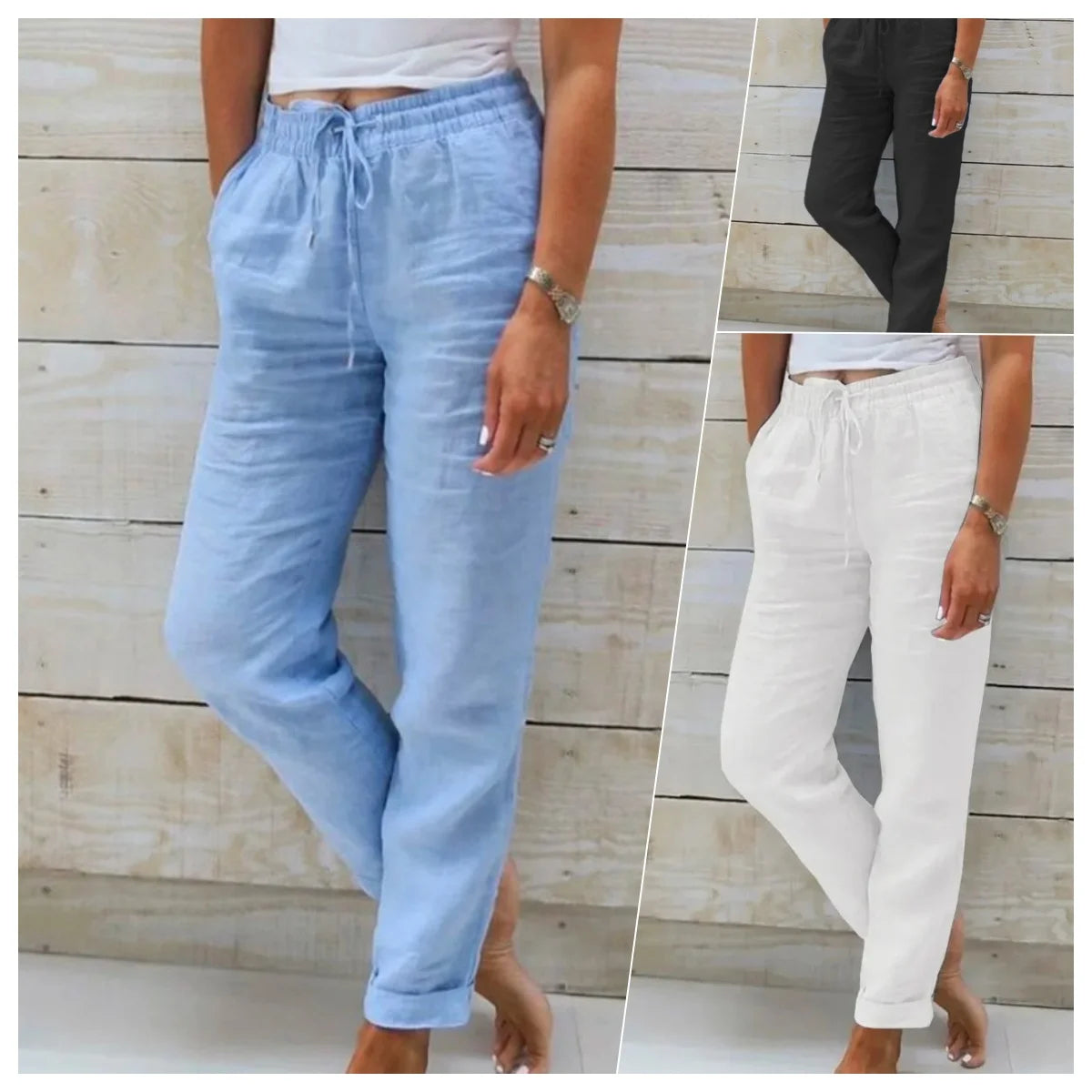 women's cotton linen pants high waist