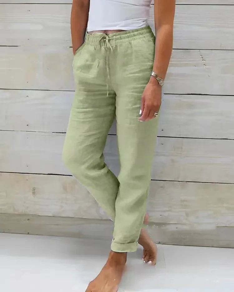 women's cotton linen pants high waist